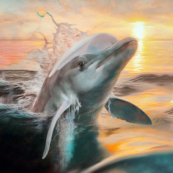 16x20 Dolphin‎ Colorful Wall Art Illustration Watercolor Oil Painting Print - Picture 4 of 5